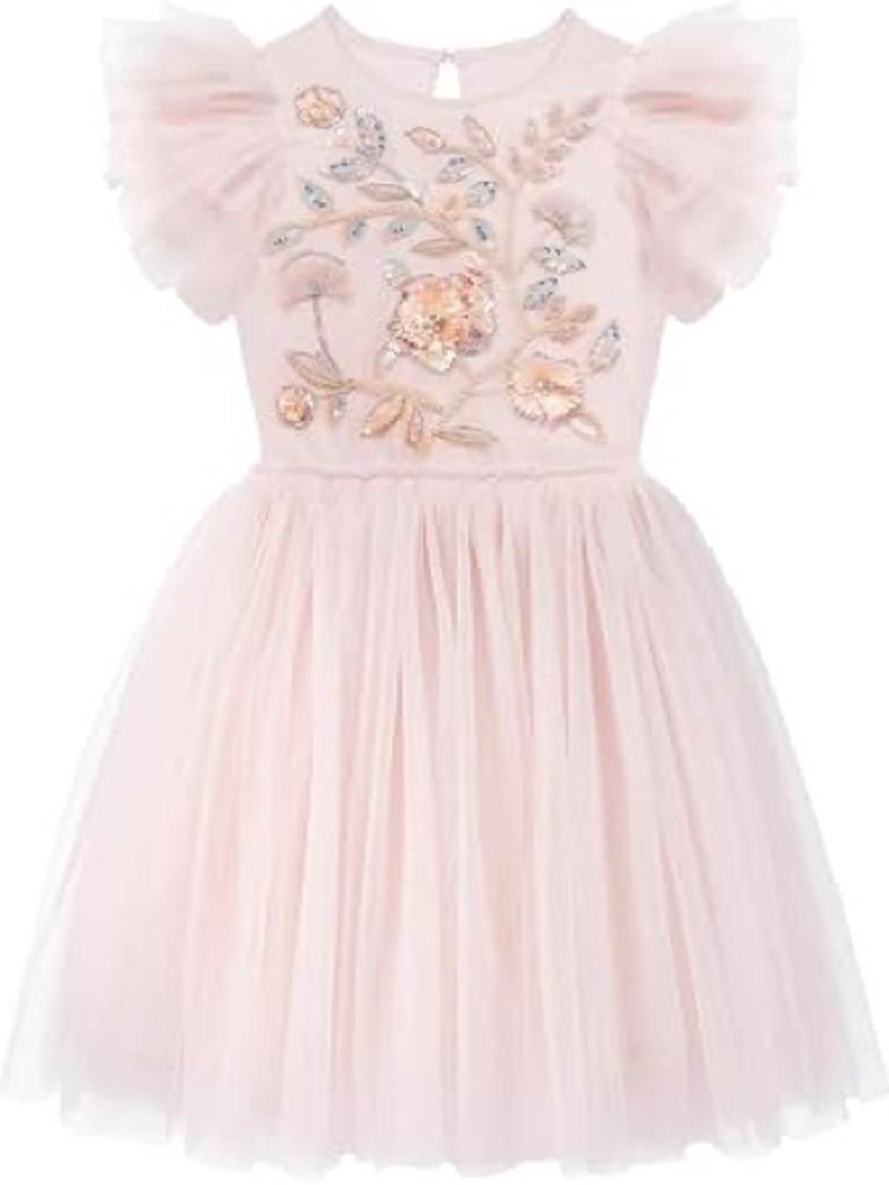 Girls Pink Tulle Party Dress with Floral Embellishment